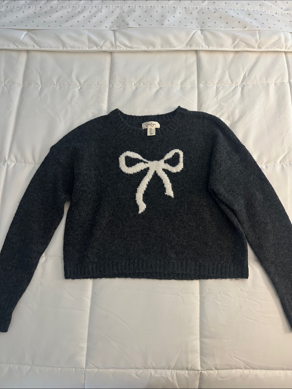 Jessica Simpson Charcoal Crewneck Sweater with White Bow